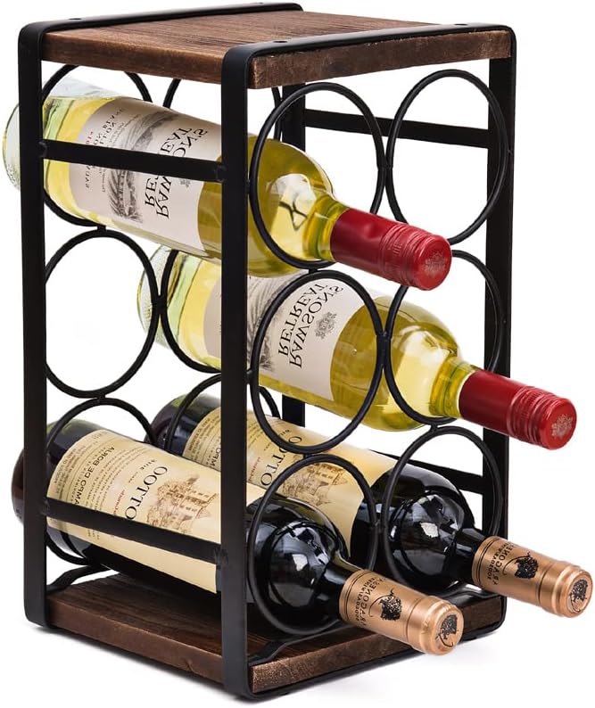Rustic Wood Countertop Wine Rack 6 Bottles1