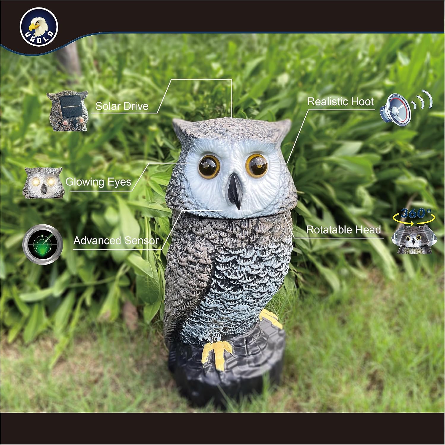 Solar Powered Garden Owl with Motion Detection, Rotating Head1