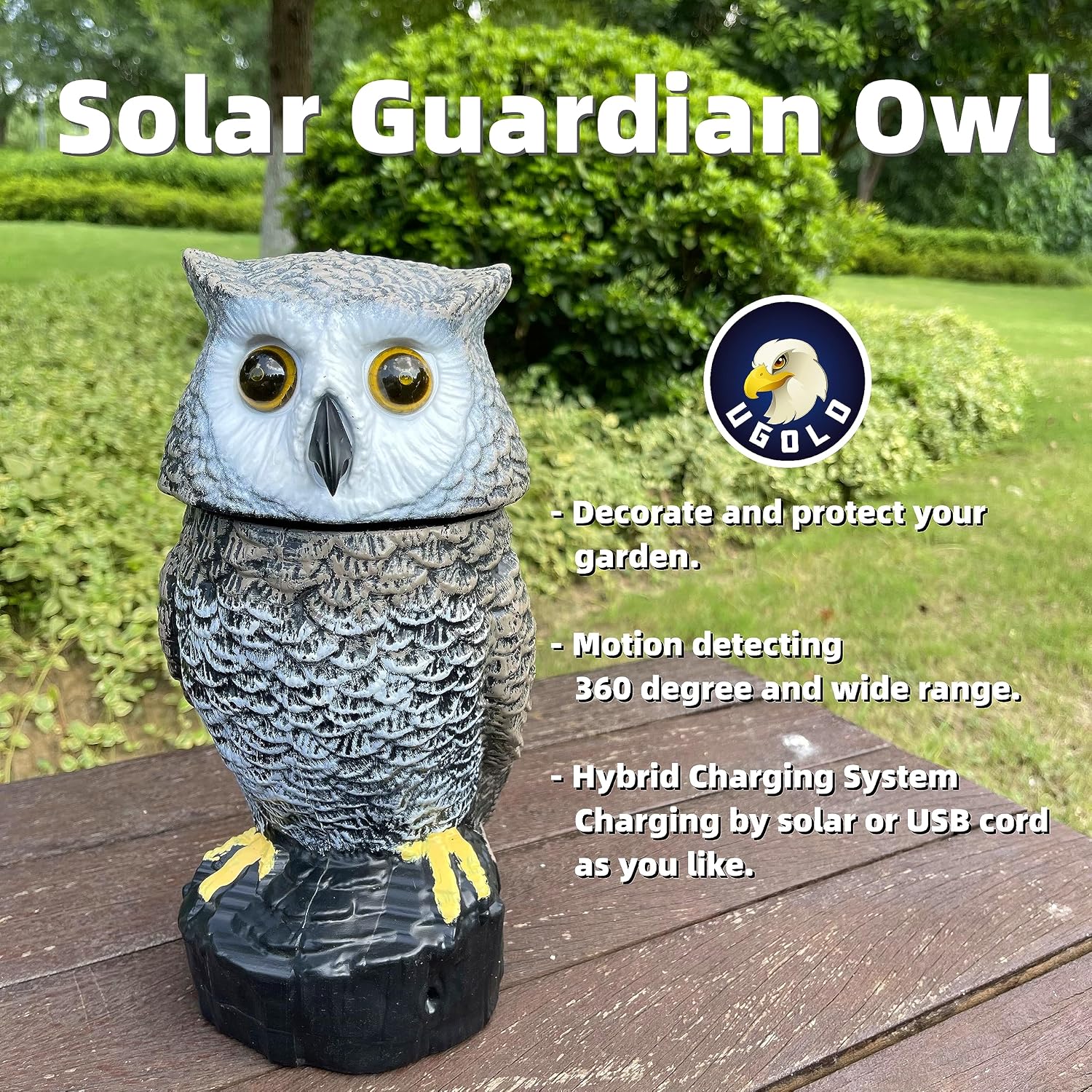 Solar Powered Garden Owl with Motion Detection, Rotating Head2