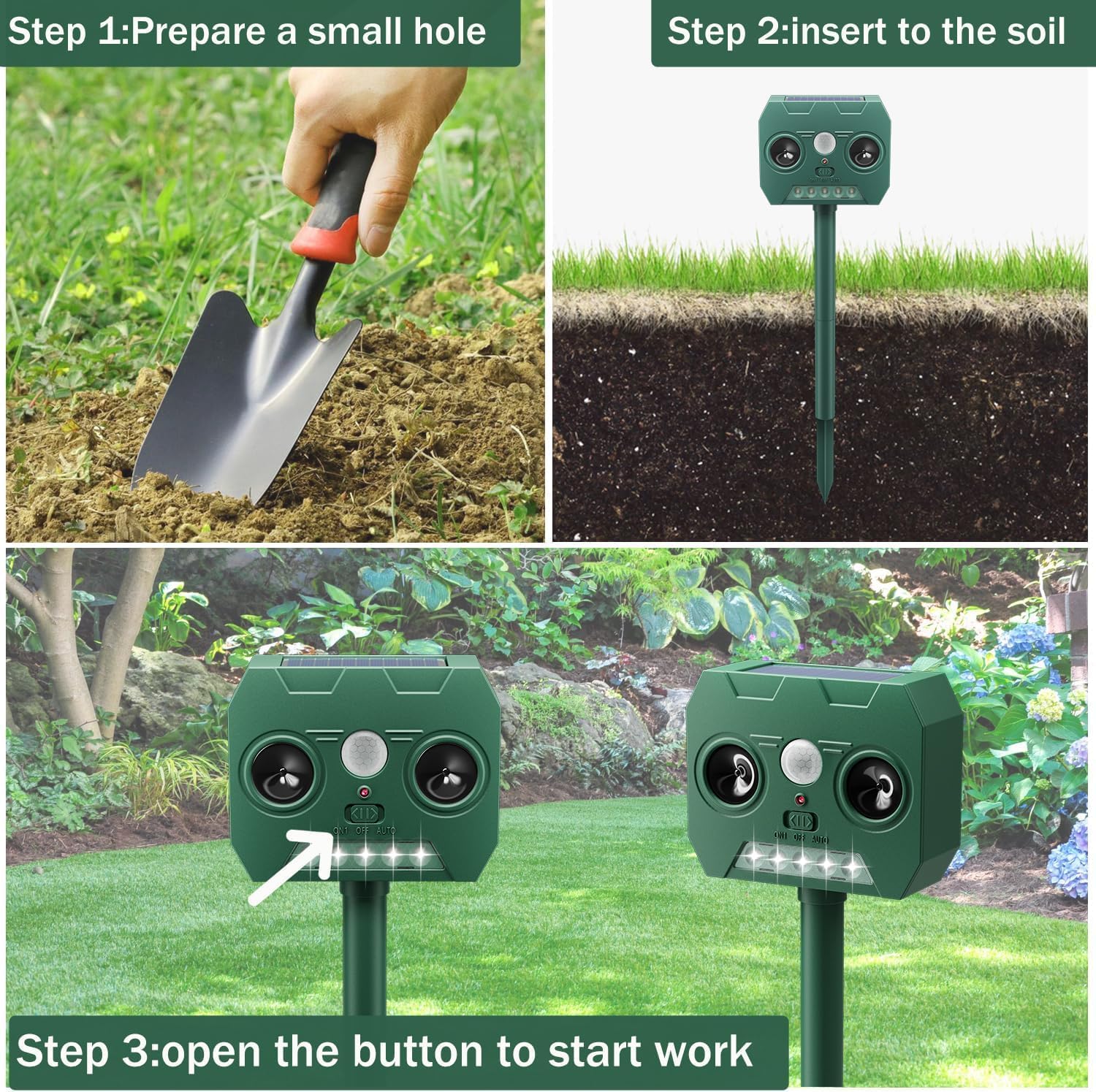 Solar Ultrasonic Animal Repellent 2 Pack3